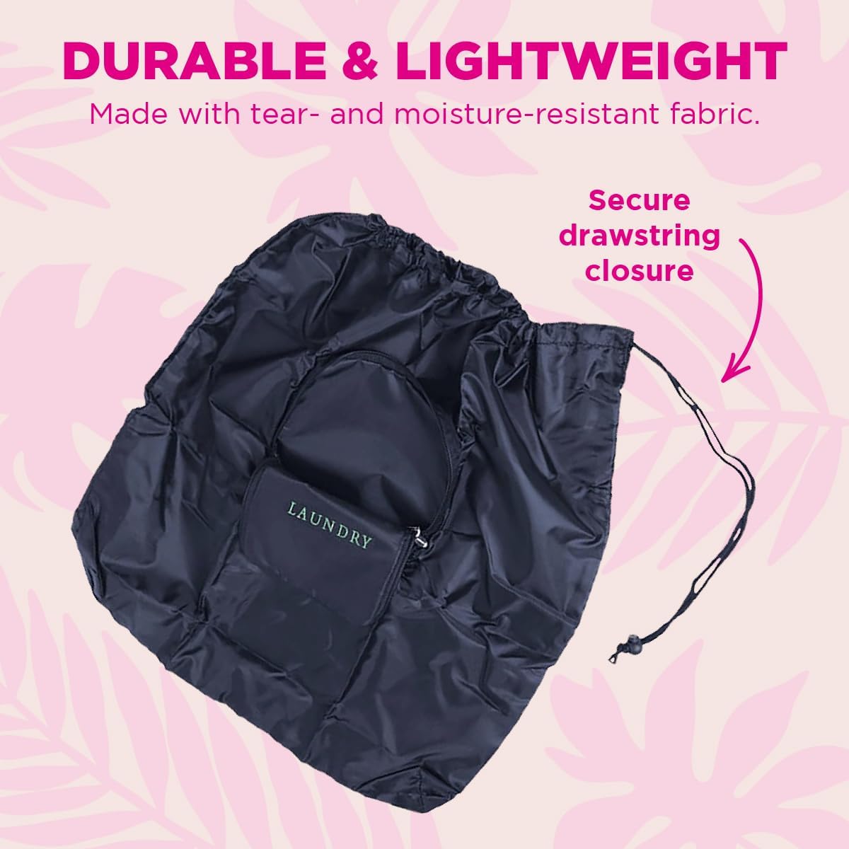 Miamica Foldable Travel Laundry Bag, Lightweight Travel Accessories, Navy & Green, One Size, Laundry Print - Image 3