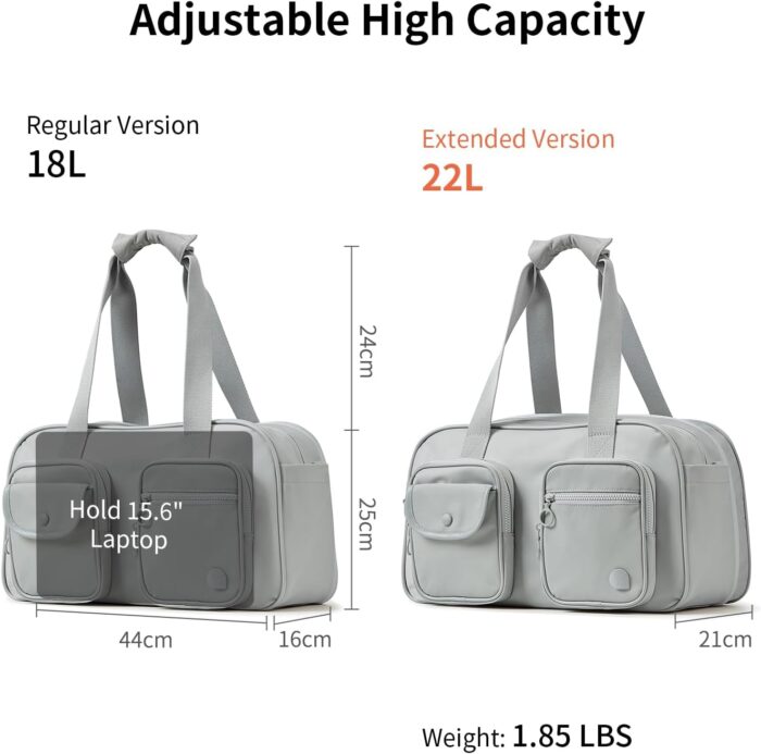Aji Travel Duffel Bag, Duffle Bag for Travel with Wet Pocket, Carry on Weekender Bags for Men Women, Water Resistant Gym Duffel Bag Sport Bag (Gray) - Image 2