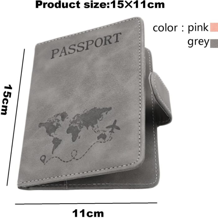 2 Pcs Passport Holder Cover, PU Leather Passport Covers with RFID Blocker, Travel Portable Document Passport Case Passport Holder Travel Wallet for Passport, Cards, Money, Boarding Passe(Grey & Pink) - Image 3