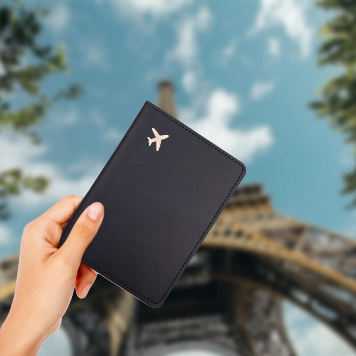 Deziliao Passport and Vaccine Card Holder Combo, PU Leather Passport Holder with Vaccine Card Slot, Passport Wallet for Men and Women, Black, Minimalist - Image 6