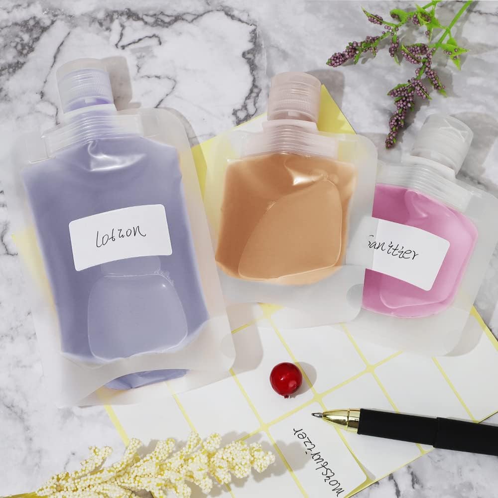 Mulaibdin 15 Pcs Travel Pouches for Toiletries, 30ml/50ml/100ml Leak Proof Squeeze Pouches, Refillable Stand Up Pouches with Labels, TSA Approved Travel Containers for Shampoo, Conditioner - Image 8