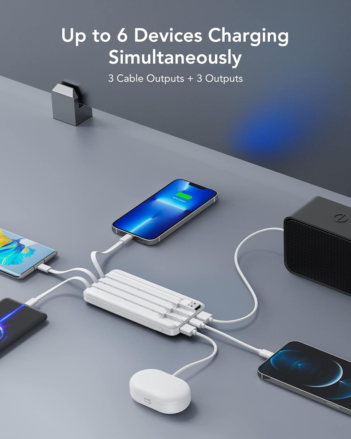Charmast Portable Charger with Built in Cables, Power Bank with Cords Wires, Slim 10000mAh Travel Battery Pack 6 Outputs 3 Inputs 3A Fast Charging for Samsung Google Pixel LG Moto iPhone iPad - Image 4