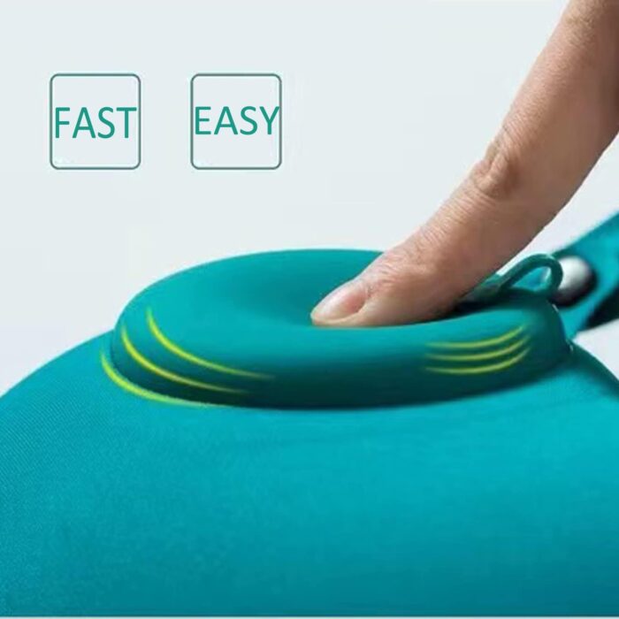 Inflatable Travel Pillow with Built-in Pump - Portable Neck Pillow Fast Blow Up Neck Cushion with Comfy Elasticity Fabric for Neck Support Sleep Rest Airplane Car Office Outdoor & etc. - Green, TZX01 - Image 3