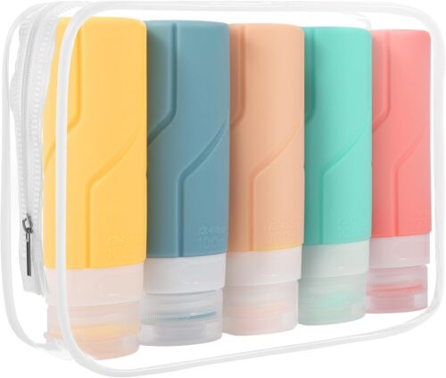Weseewd 100ml Silicone Travel Size Bottles for Toiletries, 5 Pack TSA Approved Travel Toiletries Containers Bottles, BPA Free Refillable Leak Proof Travel Accessories for Cosmetic Shampoo Lotion