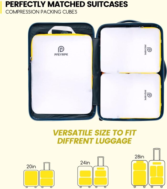 PFEYRPK Lightweight Compression Packing Cubes for Suitcases, Compressible Expandable Travel Packing Organizer with Clear Toiletries and Backpack Bag, Travel Essentials for Carry on Luggage 7 Set - Image 7