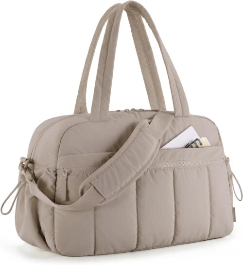 BAGSMART Gym Bag for Woman, 24L Carry on Travel Duffle Bag with Wet Pocket, Water Resistant Weekender Bags for Sports, Trips, Camel