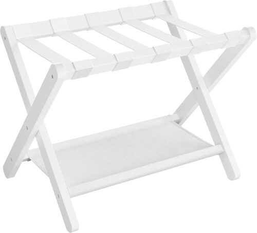 SONGMICS Luggage Rack, Bamboo Luggage Rack for Guest Room, Folding Suitcase Stand, for Hotel, Bedroom, Heavy-Duty, Holds up to 131 lb, Classic White URLR007W01