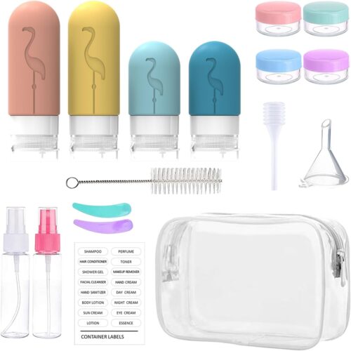 Travel Bottles for Toiletries, 17 Pcs TSA Approved Silicone Travel Containers for Toiletries, Leak Proof Refillable Liquid 3oz 2oz Travel Essentials Shampoo Conditioner Lotion BPA Free
