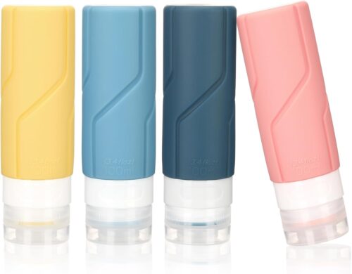 Ceecysaa Travel Bottles for Toiletries, 4-Pack Tsa Approved 100ml Travel Bottles, BPA Free Leak Proof Silicone Travel Size Containers, Travel Accessories for Shampoo Lotion Body Wash