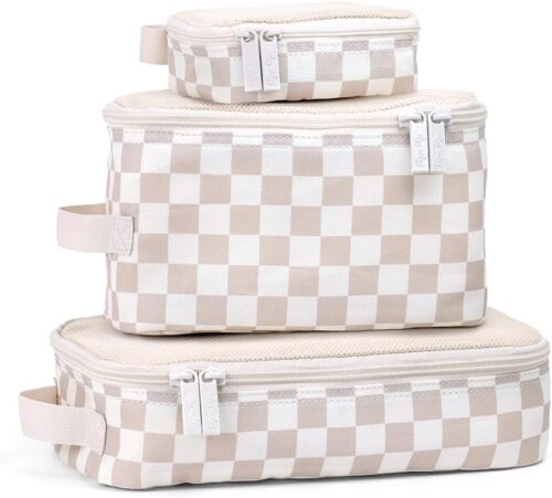 Itzy Ritzy Packing Cubes - Set of 3 Packing Cubes or Travel Organizers; Each Cube Features A Mesh Top, Double Zippers & A Fabric Handle, Checkerboard