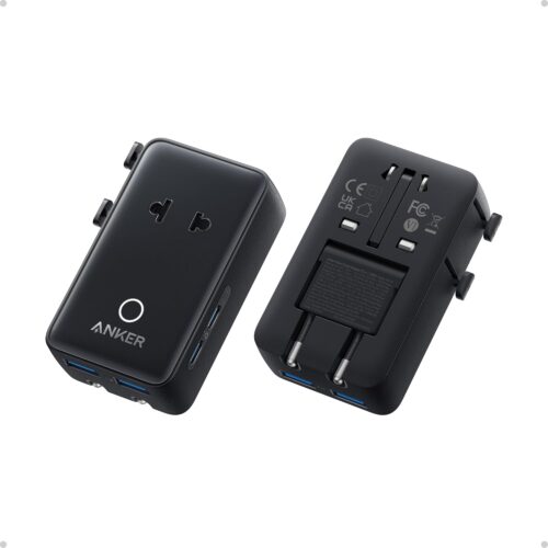 Anker Nano European Travel Plug Adapter, 5-Port Fordable Travel Adapter with 1AC 2USB-A 2USB-C Ports,Temperature Control, Essentials for Over 200 Countries, Ideal for Travel (1-Pack) (Black)