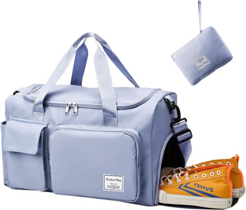 Aedcbaide Travel Bag for Women Men,Waterproof Gym Bag with Shoe Compartment,Lightweight Foldable Duffel Bag,Storage Bag,Dry and Wet Organiser Bag,Large Weekend Bag for Sport Travel (Blue)