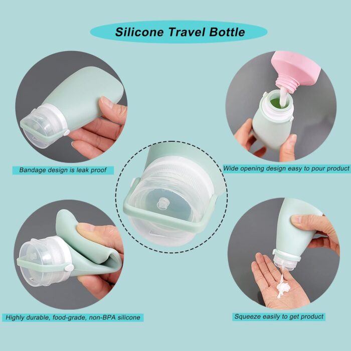 18 Pcs Travel Bottles for Toiletries Gym TSA Approved, Leak Proof with Bandage Silicone Squeezable 3oz for Toner Shampoo Conditioner Lotion Body Wash with Funnel Toothbrush Cover Tag and Wash Bag - Image 3
