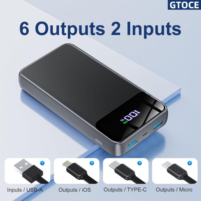 GTOCE Portable Charger,40000mAh Power Bank with 22.5W Fast Charging LED Digital Display Battery Pack with 6 Outputs 2 Inputs, Type C Powerbank Portable Charger for iPhone 16 pro Samsung AirPods,Black - Image 2