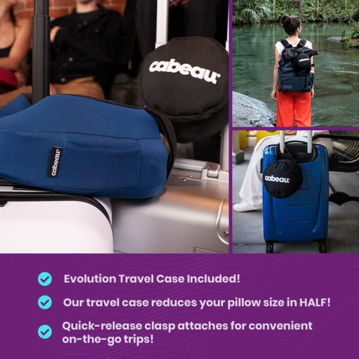 Cabeau Evolution S3 Travel Neck Pillow Memory Foam Neck Support, Adjustable Clasp, and Seat Strap Attachment - Comfort On-The-Go with Carrying Case for Airplane, Train, and Car (Jet Black) - Image 6