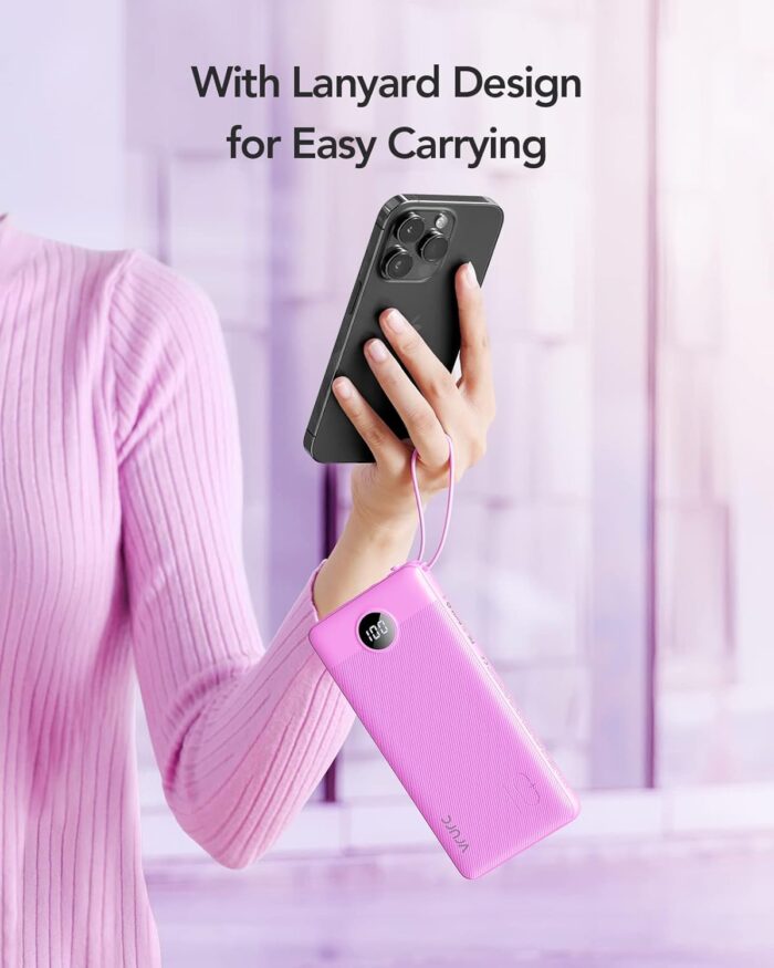 Portable Charger 10000mAh,VRURC Slim LED Display Power Bank, 5 Output 2 Input Cell Phone Battery Pack, Built-in Micro & USB C Cables Phone Charger Compatible with iPhone,Samsung,Android etc-Rose Red - Image 8