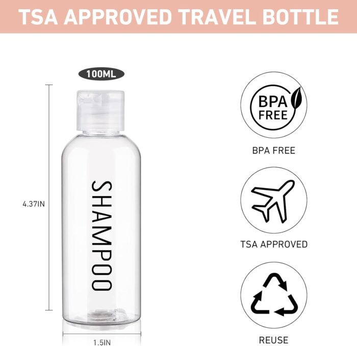 Wowang Travel Bottles for Toiletries 6 Pack 3.4oz TSA Approved Travel Size Containers Leak Proof Travel Shampoo Bottles Squeezable Empty Plastic Toiletry Bottle Small Travel Essentials(Clear) - Image 3