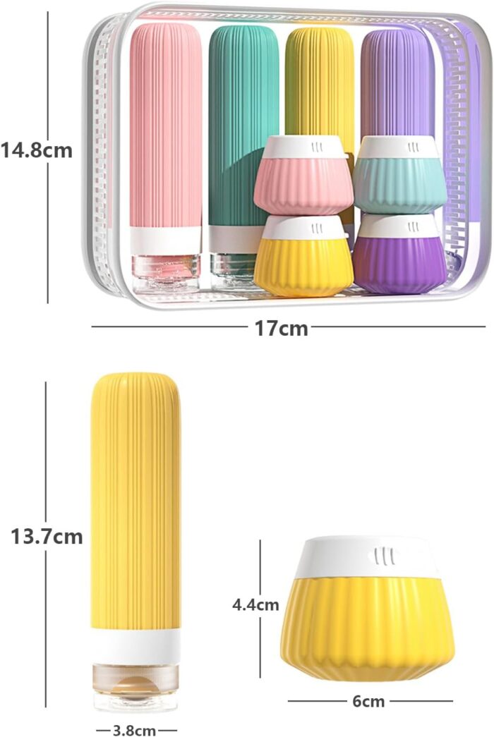 8 Pack Travel Bottles for Toiletries,3oz Leakproof Silicone Containers with 2oz Cream Jars & Clear Toiletry Bag | Squeezable, BPA-Free, Waterproof Labels | Perfect for Shampoo, Lotion, Cosmetics - Image 5