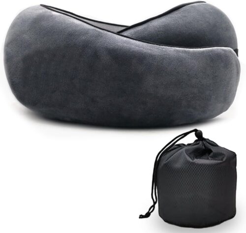 Travel Pillow Memory Foam Neck Pillow Soft Comfortable Breathable Velvet Cover Support Pillow for Traveling, Airplanes, Car, Travel Sleeping Essentials (Dark Gray)