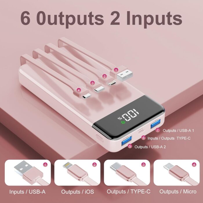 GTOCE Portable Charger,35000mAh Power Bank with 22.5W Fast Charging LED Digital Display Battery Pack with 6 Outputs 2 Inputs, Type C Powerbank Portable Charger for iPhone 15 Samsung AirPods, Pink - Image 2