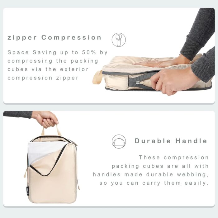 BAGAIL 6 Set Ultralight Compression Packing Cubes Packing Organizer with Shoe Bag for Travel Accessories Luggage Suitcase Backpack(70D,Beige) - Image 3