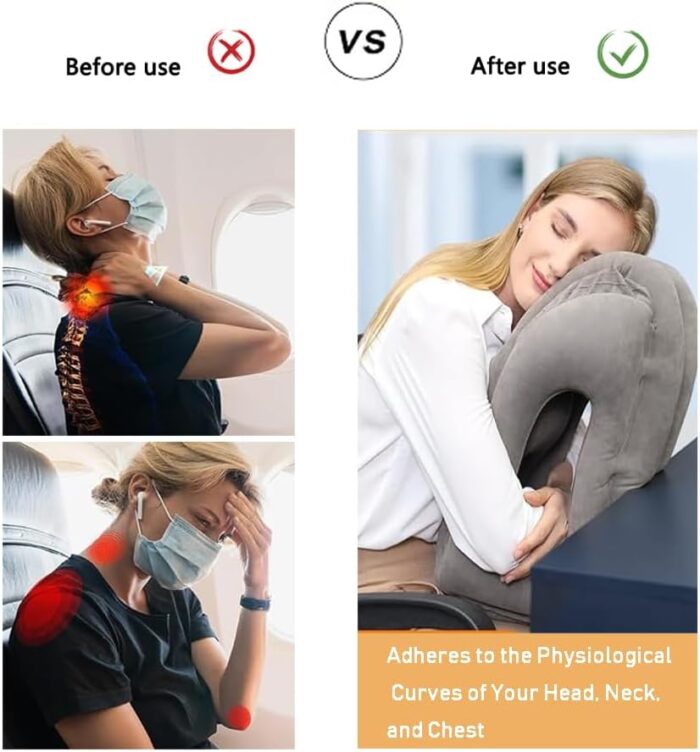 Airplanes Inflatable Travel Pillow, Neck Pillow Avoid Neck Shoulder Pain Comfortably Support Head for, Trains, Cars and Office Napping (Grey) - Image 4