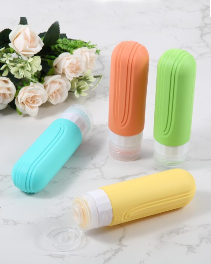 Weseewd 4 Pack Silicone Travel Bottles for Toiletries, 90ml TSA Approved Travel Size Bottles, BPA Free Refillable Leak Proof Travel Toiletries Containers for Cosmetic Shampoo Conditioner and Lotion - Image 5