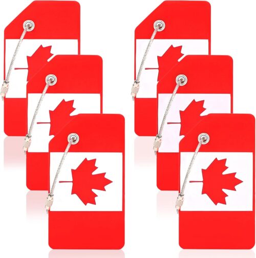 6 Pack Luggage Tags, OIFEN Silicone Travel Suitcase Baggage tag Canada Bag Labels with Name Card Privacy Protection (Maple Leaf)