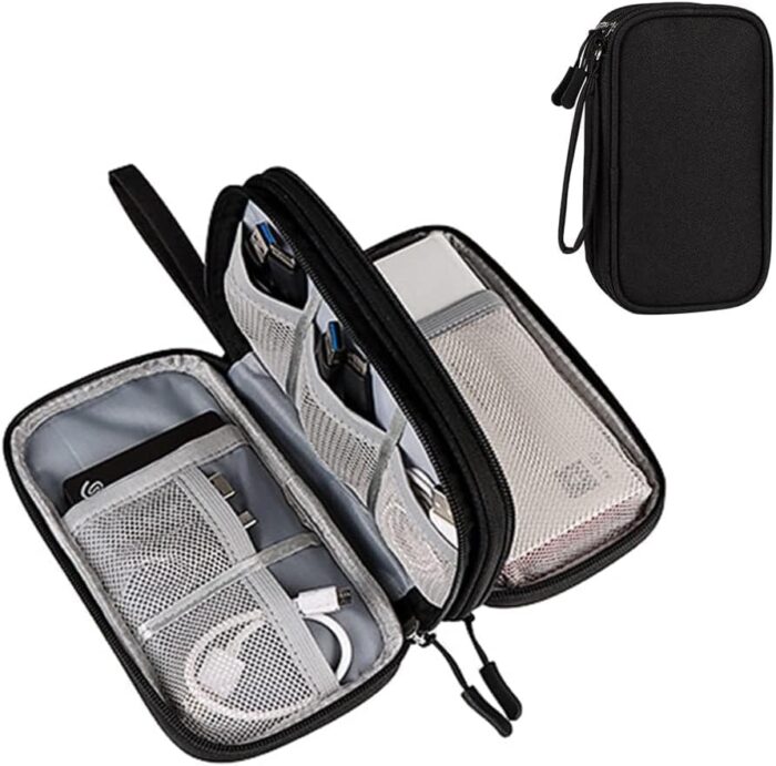 ZIHU Electronics Organizer Travel Accessories Storage Bag, Cable Organizer Bag Portable for Cables Charger Adapter Hard Drives SD Cards (Black)
