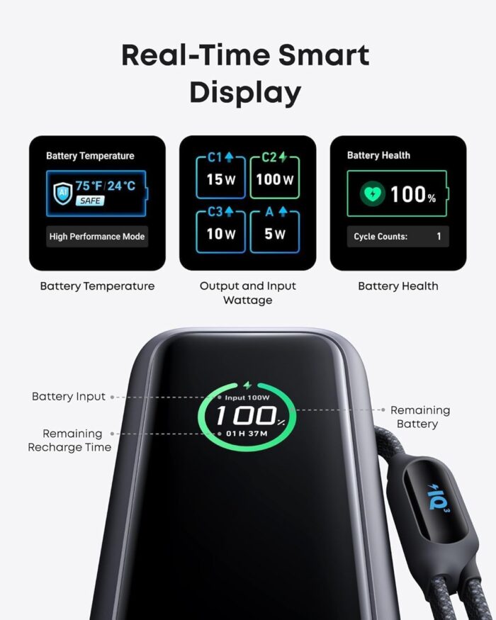 Anker Laptop Power Bank, 25,000mAh Portable Charger with Triple 100W USB-C Ports, Built-in and Retractable Cables, for iPhone 17/16/15 Series, MacBook, Samsung, and More (Flight-Approved) - Image 6