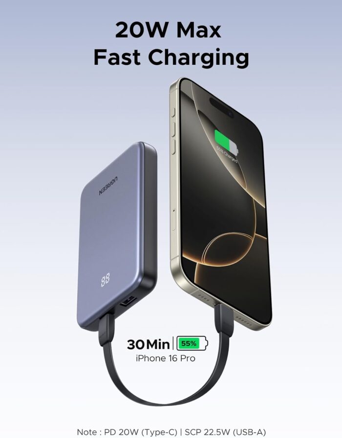 UGREEN Nexode 10000mAh Battery Pack Power Bank, USB-C Portable Charger Compact for iPhone Fast Charging 22.5W, PD3.0 Digital Display Compatible with iPhone 17/16/15/14 Pro Max, Galaxy S25 Ultra - Image 2