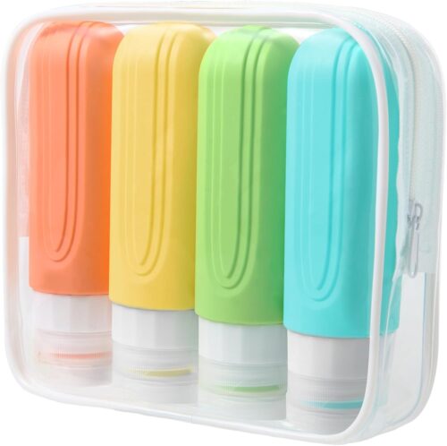 Weseewd 4 Pack Silicone Travel Bottles for Toiletries, 90ml TSA Approved Travel Size Bottles, BPA Free Refillable Leak Proof Travel Toiletries Containers for Cosmetic Shampoo Conditioner and Lotion