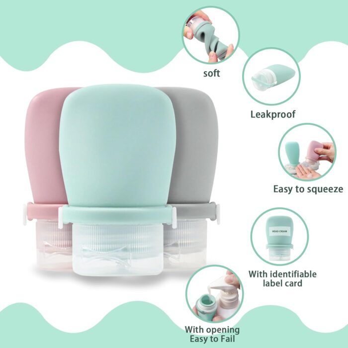1.3oz (38ml) Silicone Travel Bottles for Toiletries (4-Pack), Leak Proof Refillable Squeezable Containers (FDA Passed) Travel Containers for Shampoo Conditioner Lotion Liquids with Storage Bag Tag - Image 2