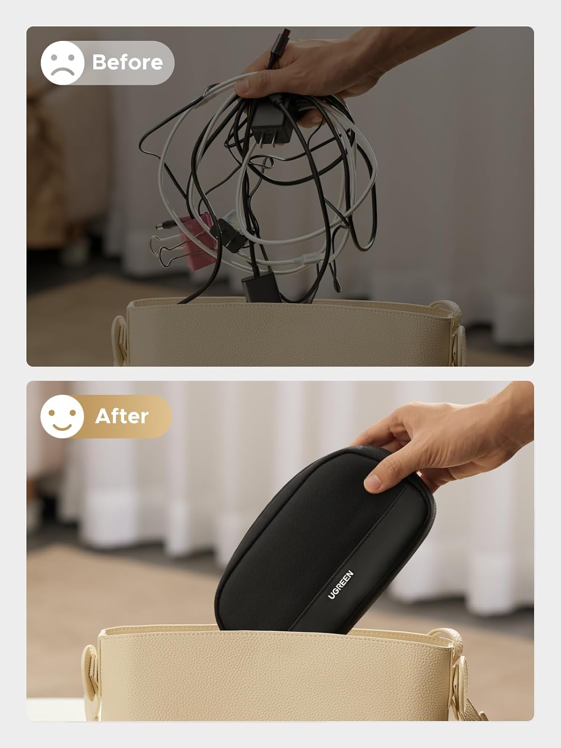 UGREEN Travel Case Electronics Organizer, Tech Pouch Portable Cable/Charger Case with YYK Zipper, Waterproof, Multi-Layer Compatible for Game Cards/Hard Drive, Lightweight and Compact, S - Image 3