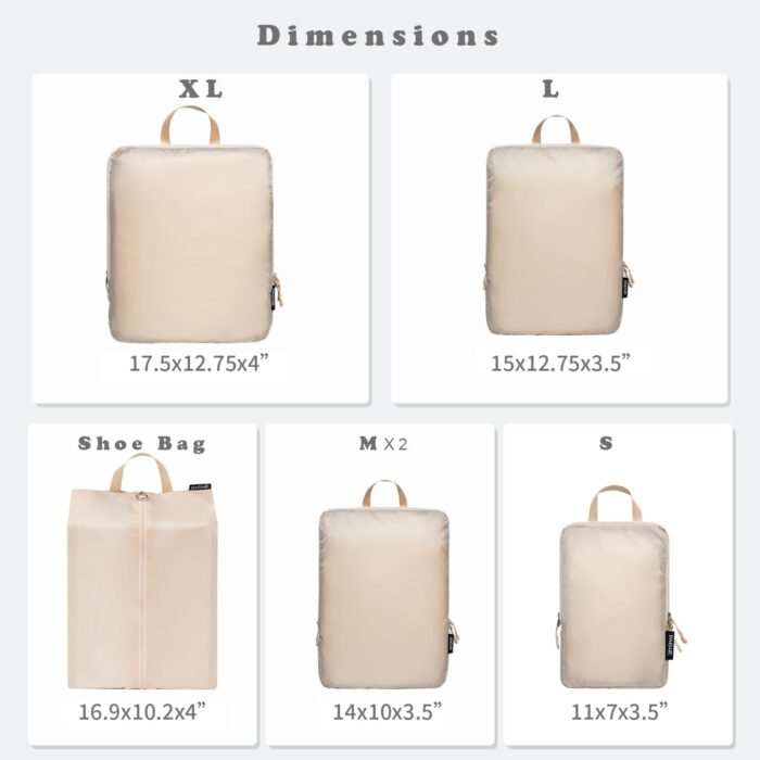 BAGAIL 6 Set Ultralight Compression Packing Cubes Packing Organizer with Shoe Bag for Travel Accessories Luggage Suitcase Backpack(70D,Beige) - Image 2