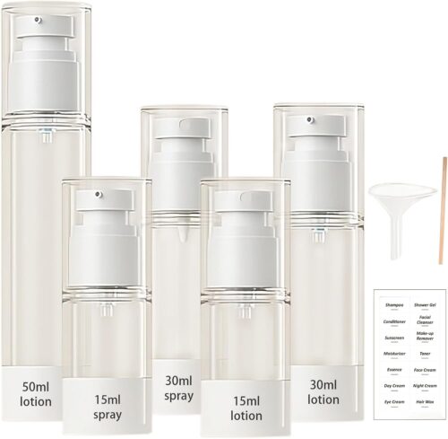 Travel Bottle - Travel Bottles for Toiletries, Airless Pump Bottle, Travel Pump Bottle for Foundation Liquid, Isolation Cream, Hair Spray - 5 Pcs, 15/30/50ml