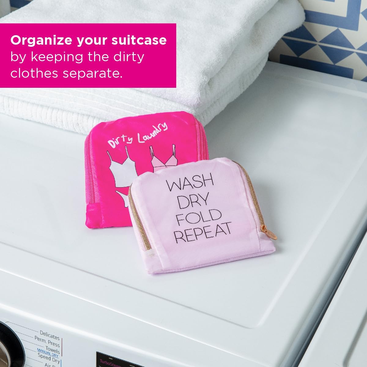 Miamica Foldable Travel Laundry Bag, Lightweight Travel Accessories, Navy & Green, One Size, Laundry Print - Image 4