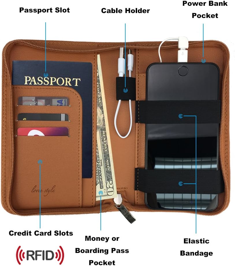 Phone Charging Passport Holder - Travel Case with New & Improved Power Bank - RFID Blocking Security - Unique Zipper Closure - Travel Document, Cards & Money Holder - Image 2