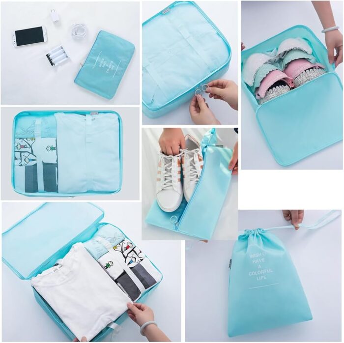 ZRAIUPUSA 7 Set Packing Cubes For Travel Luggage Organizers with Laundry Bag Electronics Bag Toiletry Bag Shoe Bag Clothing Underwear Bag (Blue) - Image 5