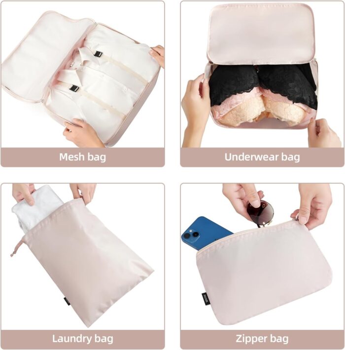BAGAIL 10 Set Packing Cubes Various Sizes Packing Organizer for Travel Accessories Luggage Carry On Suitcase-Cream - Image 6