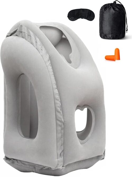 HAIYANLE Travel Pillow Inflatable Neck Air Pillow for Sleeping to Avoid Neck Shoulder Pain Comfortably Support Head Travel Essentials Office Napping Backrest Pillow with Earplug and Eye mask