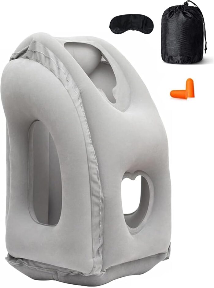 HAIYANLE Travel Pillow Inflatable Neck Air Pillow for Sleeping to Avoid Neck Shoulder Pain Comfortably Support Head Travel Essentials Office Napping Backrest Pillow with Earplug and Eye mask