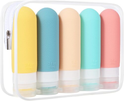Weseewd 90ml Silicone Travel Bottles for Toiletries, 5 Pack TSA Approved Refillable Travel Size Toiletries Bottles, BPA Free Leak Proof Travel Containers Essentials for Shampoo Cosmetic Lotion