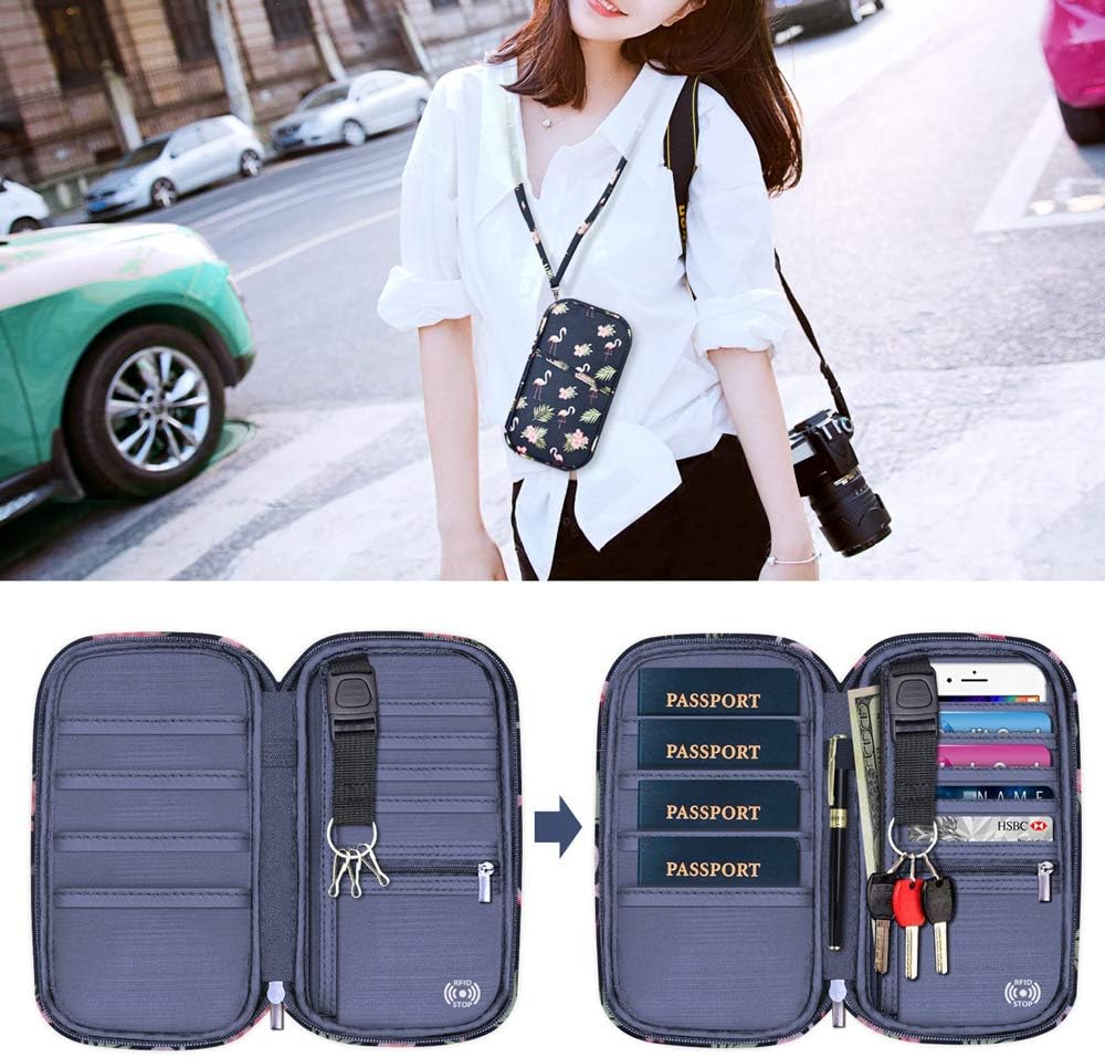 RFID Blocking Travel Passport Wallet Holder, Homchen Document Organiser Case Credit Card Holders for Men and Women (Flamingo) - Image 6