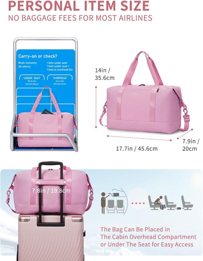 ECOHUB Travel Duffel Bag Carry on Luggage Bag for Airplanes Lightweight Weekender Overnight Shoulder Bag for Women Men Hospital Bag with Trolley Sleeve 30L Pink - Image 2