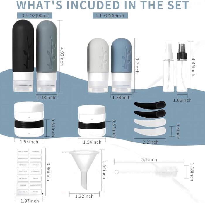 18 Pack Travel Bottles for Toiletries, TSA Approved Silicone Travel Size Toiletries, Leak-Proof Refillable Liquid Containers for Toiletries Travel Essentials - Image 3