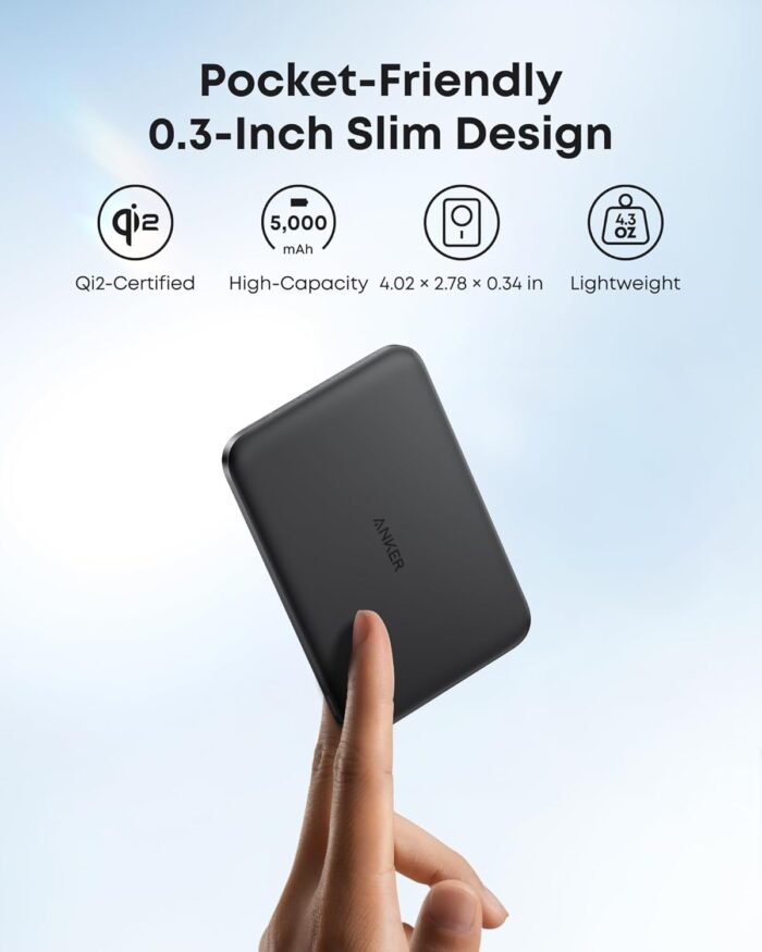 Anker Nano Power Bank, Ultra-Slim 5,000mAh Magnetic Battery Pack, Qi2 Certified 15W Max Ultra-Fast MagSafe-Compatible Portable Charger, Ergonomic Design, for iPhone 17/16/15/14/13/12 Series Only - Image 3