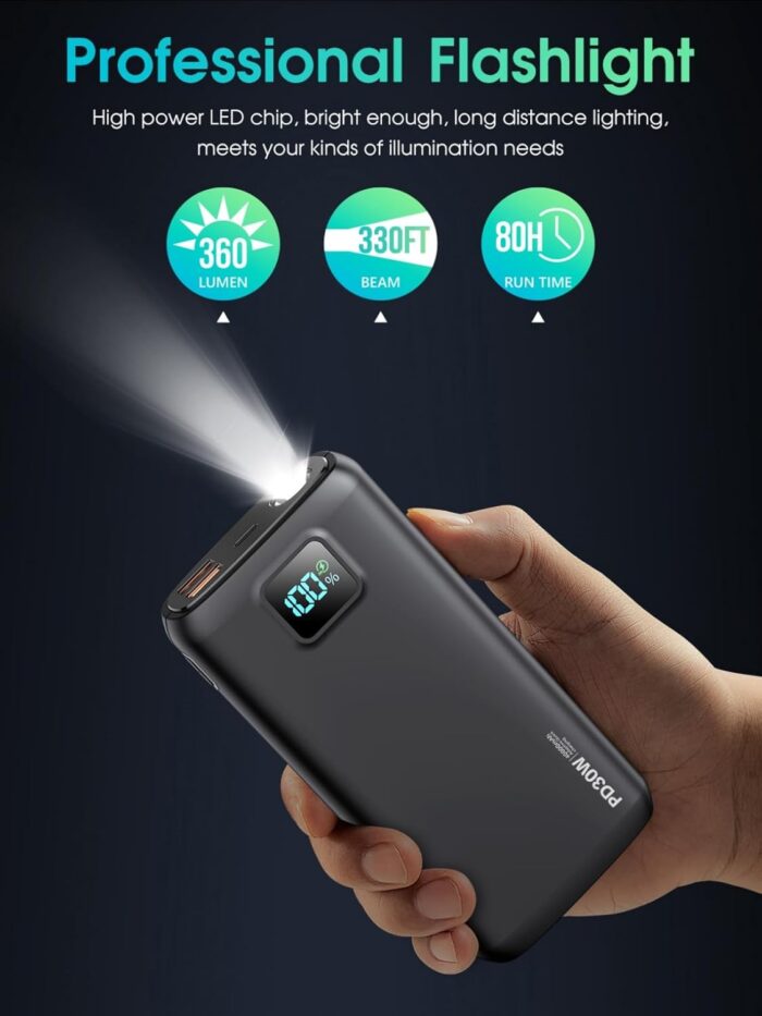 Portable-Charger-Power-Bank - 40000mAh Power Bank PD 30W and QC 4.0 Quick Charging Built-in Bright Flashlight LED Display 2 USB 1Type-C Output for Most Electronic Devices on The Market (Matte Black) - Image 6