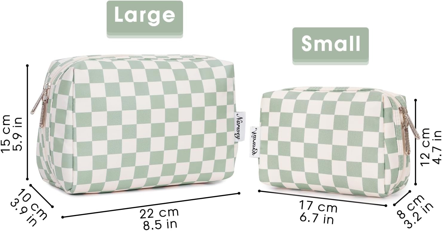 Narwey Checkered Makeup Bag Travel Cosmetic Bag Organizer Toiletry Bag Make Up Bags with Compartments for Women Girls (Large, Mint Green Checkerboard) - Image 6