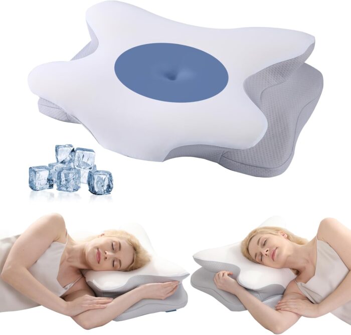 Guttylief Orthopedic Neck Support Pillow - Dual Height Adjustable Memory Foam Pillow with Cooling Silk Cover, Spine Alignment for Side/Back/Stomach Sleepers, CertiPUR-US & Oeko-TEX Certified (White) - Image 9
